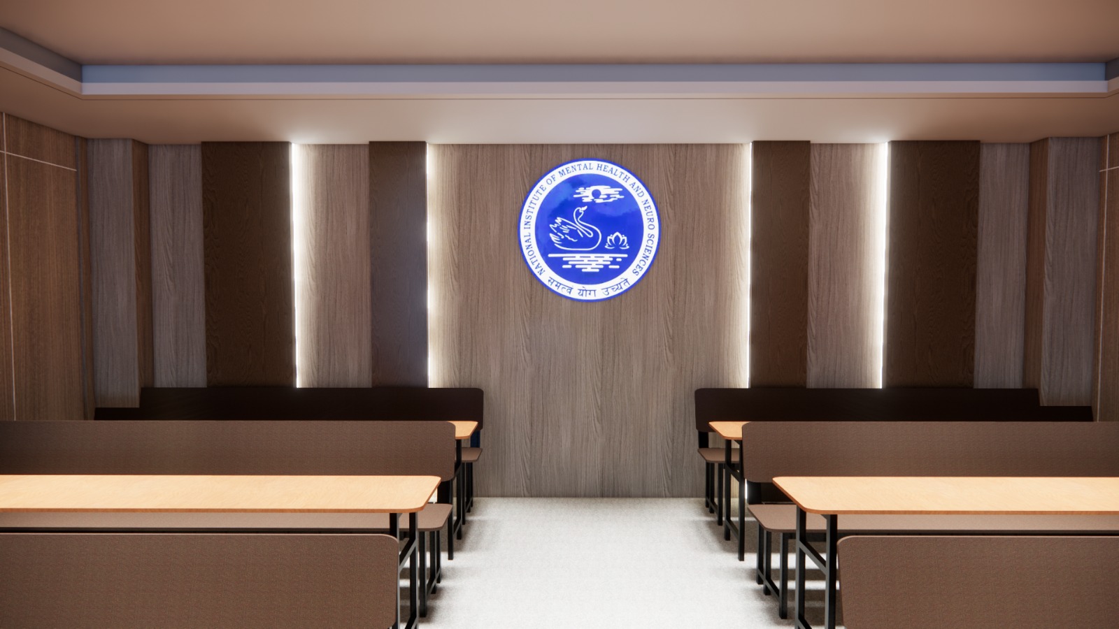 Seating rows with integrated lecture desks